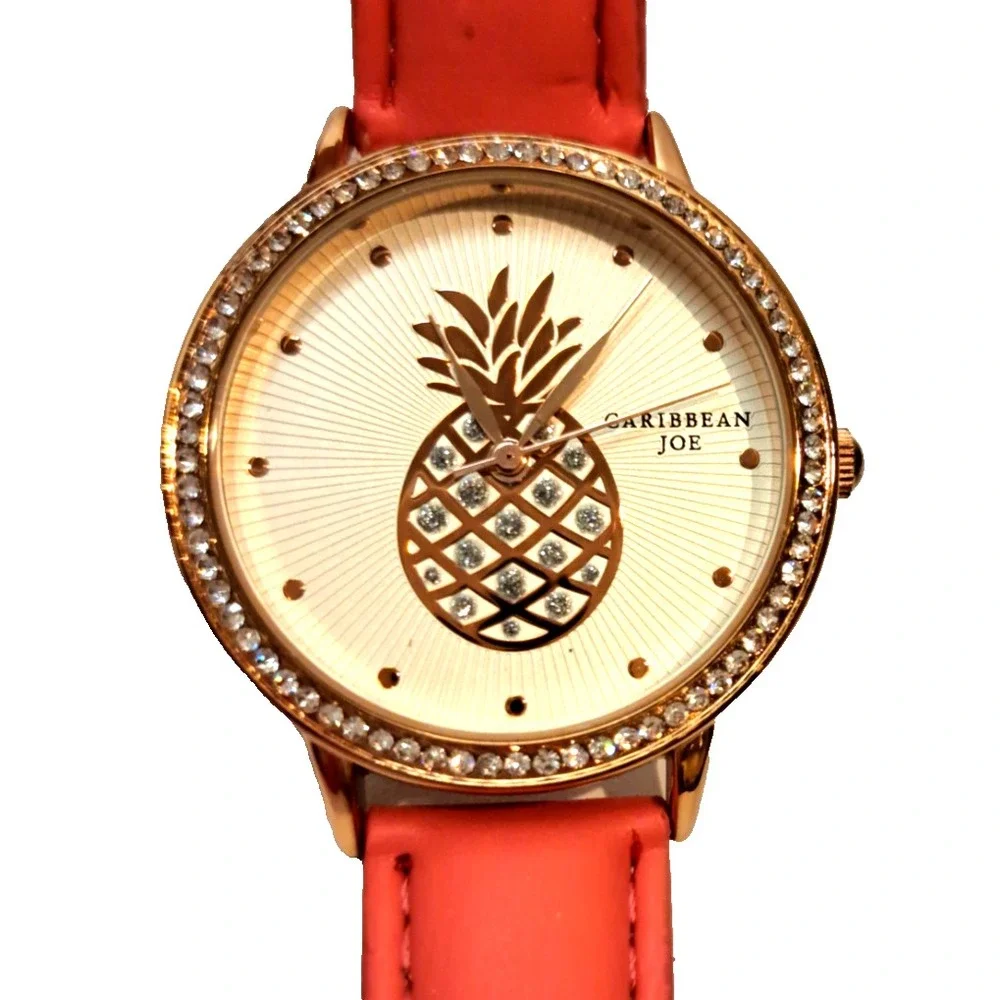 Lot of 2 Preppy Watches Caribbean Joe Pineapple Pink Geneva Rhinestone‎ Green